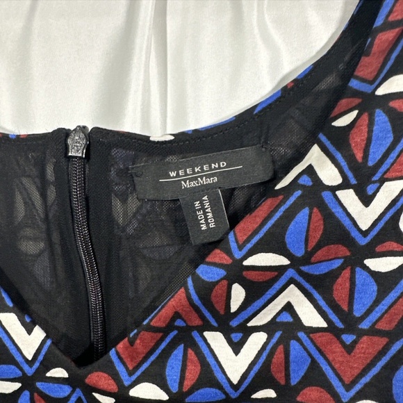 NEW $295‎ WEEKEND MAX MARA [ XS ] Thomas Geometric Tie Flare Dress In Blue - Picture 11 of 15